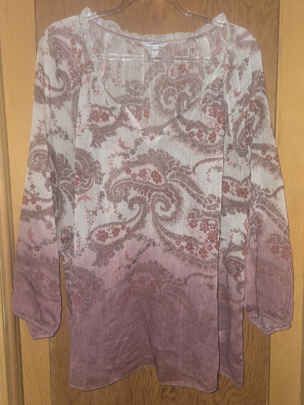 Sonoma new no tags womens large sheer paisley boho printed tunic top blouse